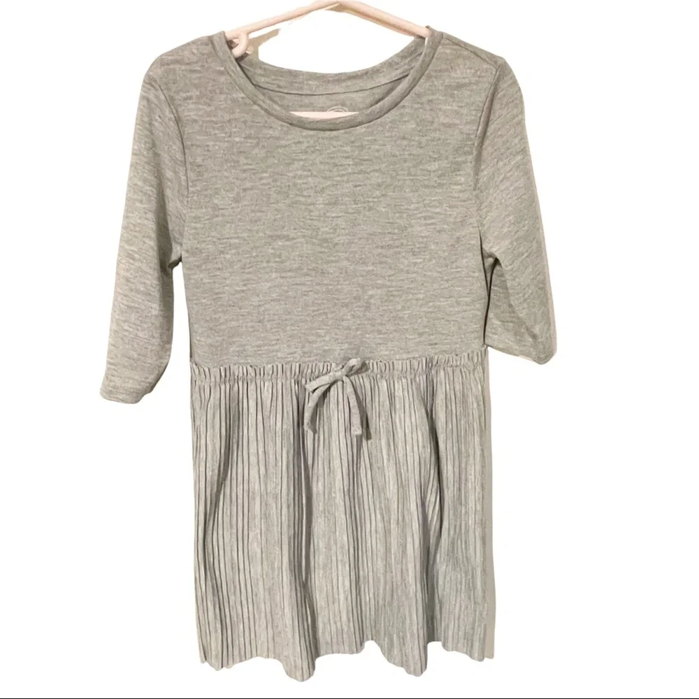 Wonder Nation Youth‎ Girls Small Grey Pleated Tie Waist Short Sleeve Dress